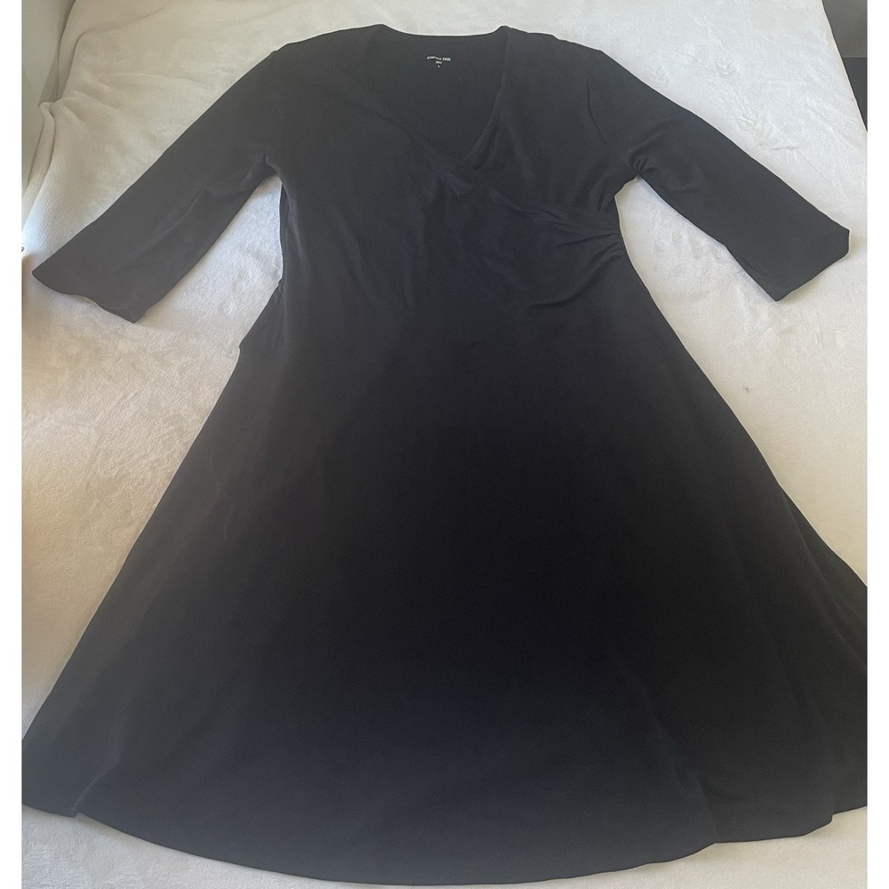 Garnet Hill L Black Dress Half Sleeve Fitted Waist Open Top Professional